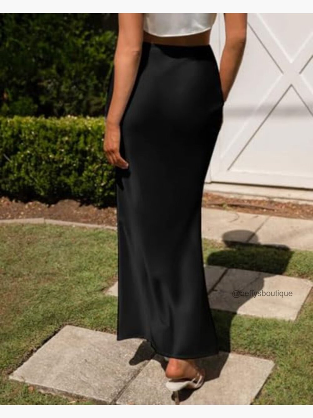 Satin Maxi Skirt Elastic High Waisted A-Line Flowy Long Skirt - Picture 3 of 7